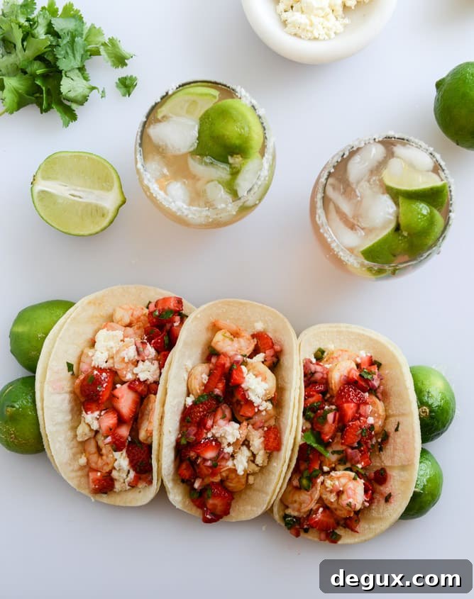 Chipotle Lime Shrimp Tacos with Strawberry Salsa I howsweeteats.com