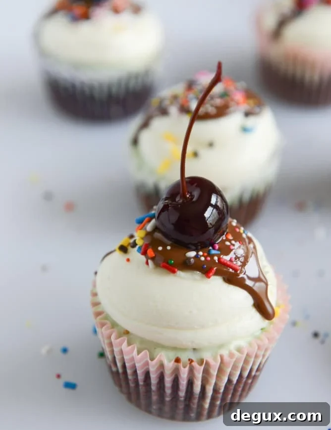 Pistachio Hot Fudge Cupcakes Recipe: Decadent Chocolate Pistachio Cupcakes 7 pistachio ice cream hot fudge cupcakes I howsweeteats.com