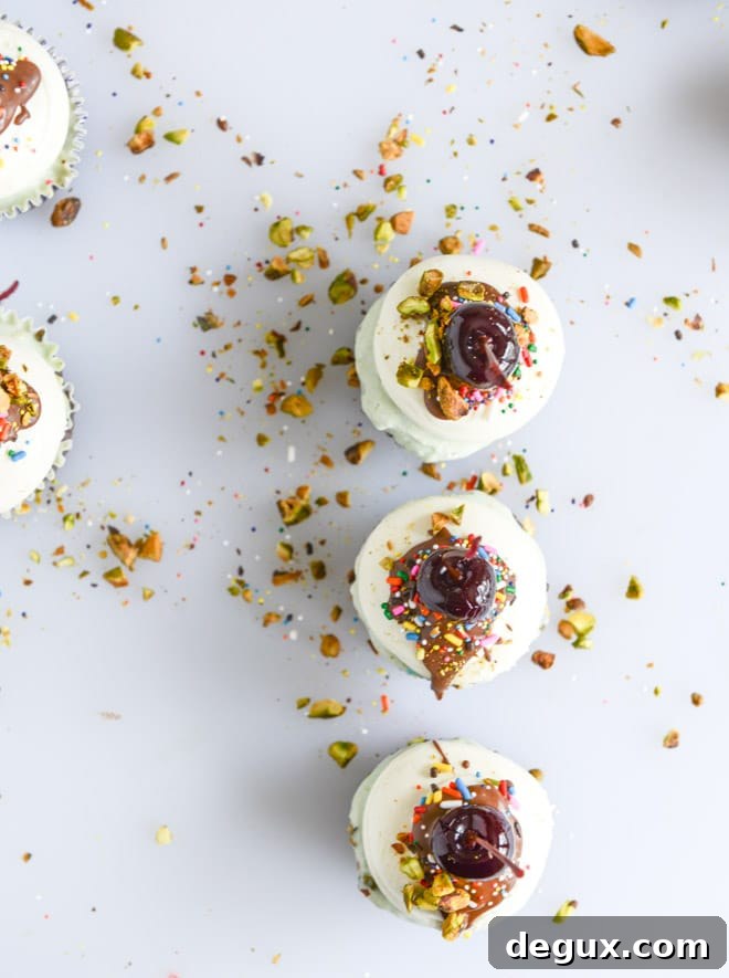 Pistachio Hot Fudge Cupcakes Recipe: Decadent Chocolate Pistachio Cupcakes 9 pistachio ice cream hot fudge cupcakes I howsweeteats.com
