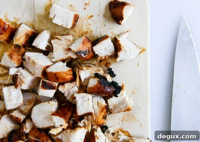 BBQ chicken chopped salad with grilled garlic croutons and honey mustard vinaigrette I howsweeteats.com
