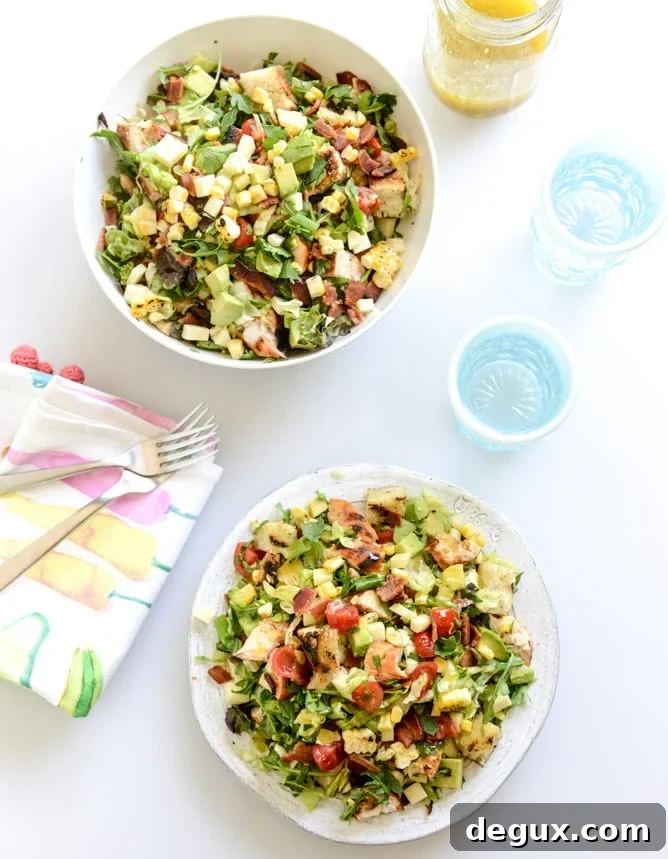 BBQ chicken chopped salad with grilled garlic croutons and honey mustard vinaigrette I howsweeteats.com