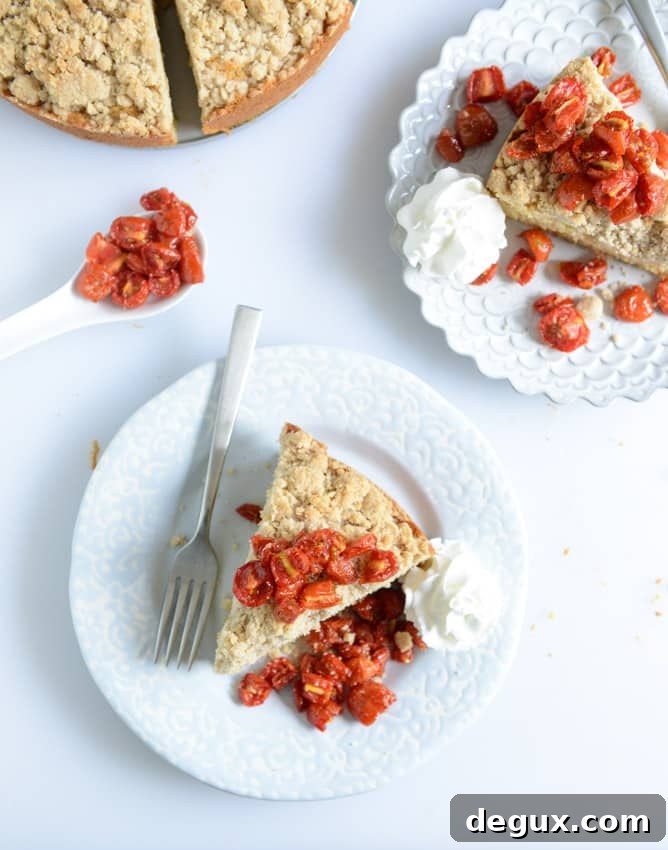 Vanilla Cornmeal Crumb Cake with Candied Cherry Tomatoes Recipe 8 vanilla cornmeal cake with candied cherry tomatoes I howsweeteats.com