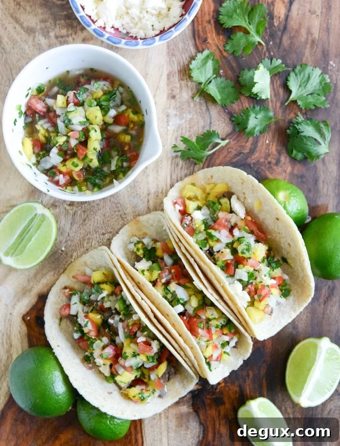 ginger garlic steak tacos with pineapple pico I howsweeteats.com