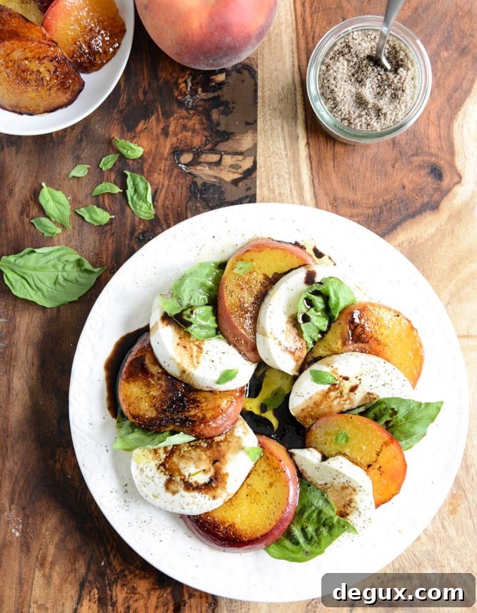 caramelized peach caprese with smoked sea salt I howsweeteats.com