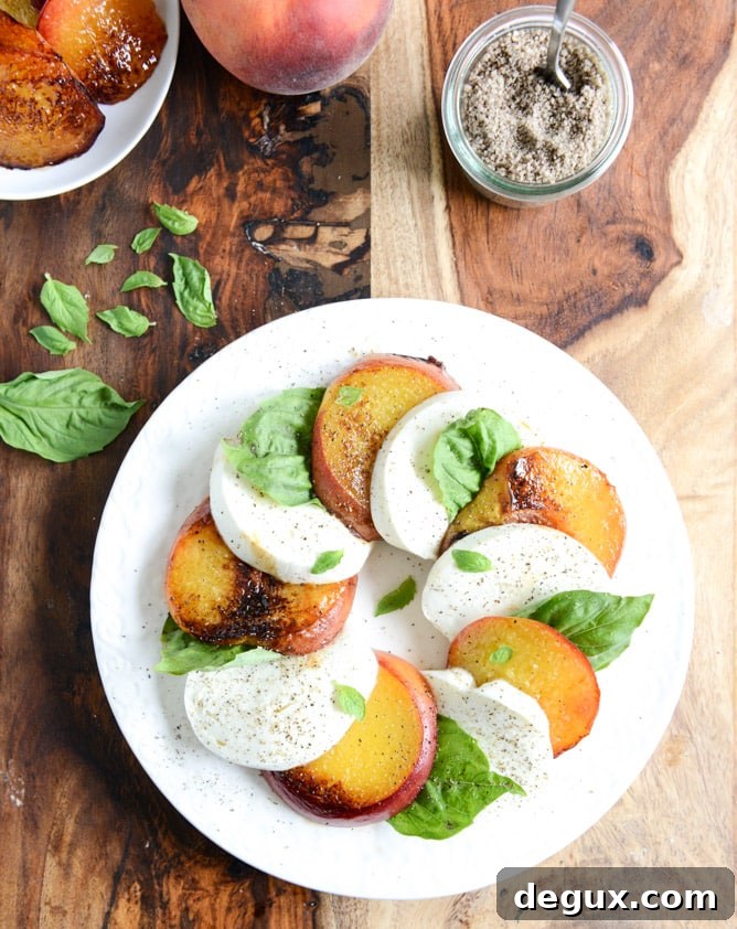 caramelized peach caprese with smoked sea salt I howsweeteats.com