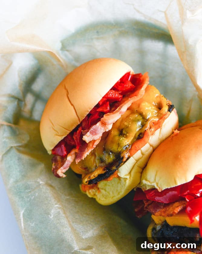 smoky sweet cherry pepper cheeseburgers - my version of shake shack's smoke shack