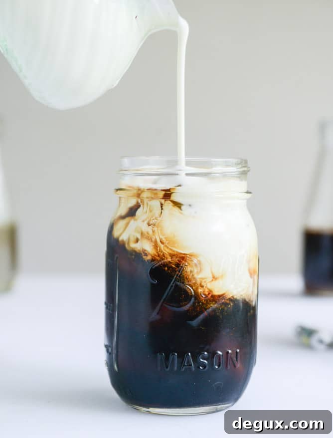 my favorite cold brew coffee with homemade vanilla bean, blackberry, almond and cinnamon-brown sugar syrups I howsweeteats.com
