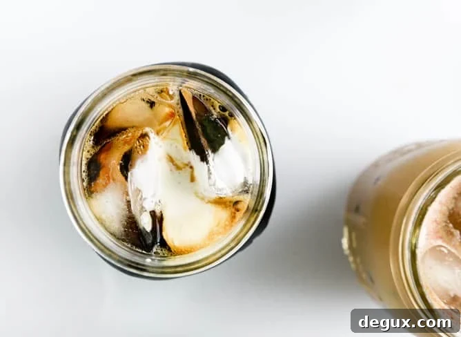 my favorite cold brew coffee with homemade vanilla bean, blackberry, almond and cinnamon-brown sugar syrups I howsweeteats.com