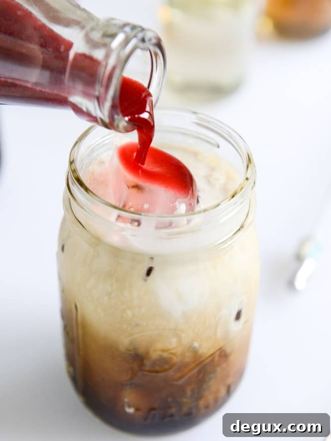 my favorite cold brew coffee with homemade vanilla bean, blackberry, almond and cinnamon-brown sugar syrups I howsweeteats.com