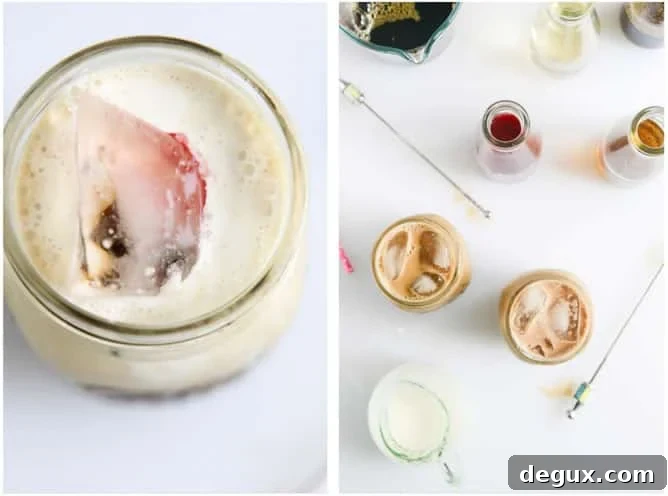 my favorite cold brew coffee with homemade vanilla bean, blackberry, almond and cinnamon-brown sugar syrups I howsweeteats.com