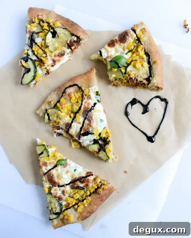 sweet corn, zucchini and fresh mozzarella pizza I howsweeteats.com
