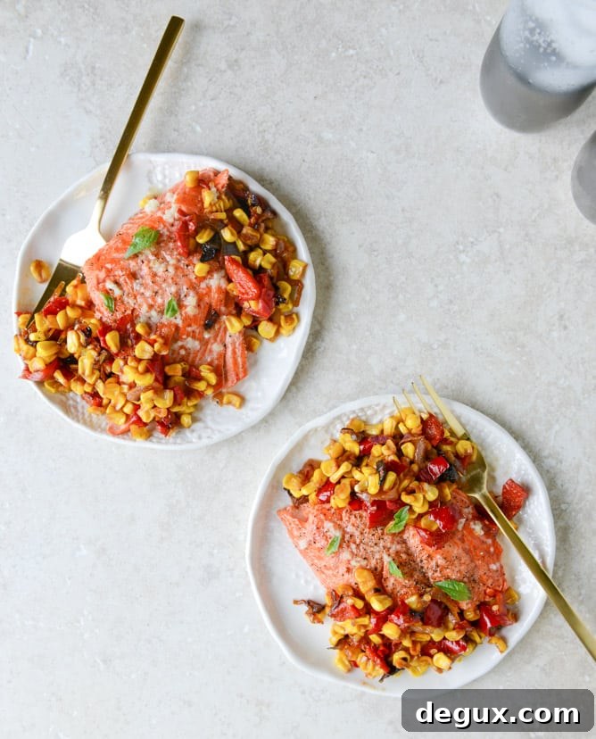 Garlic Butter Salmon with Caramelized Shallot Relish Recipe 2 garlic butter salmon with caramelized shallot corn relish I howsweeteats.com