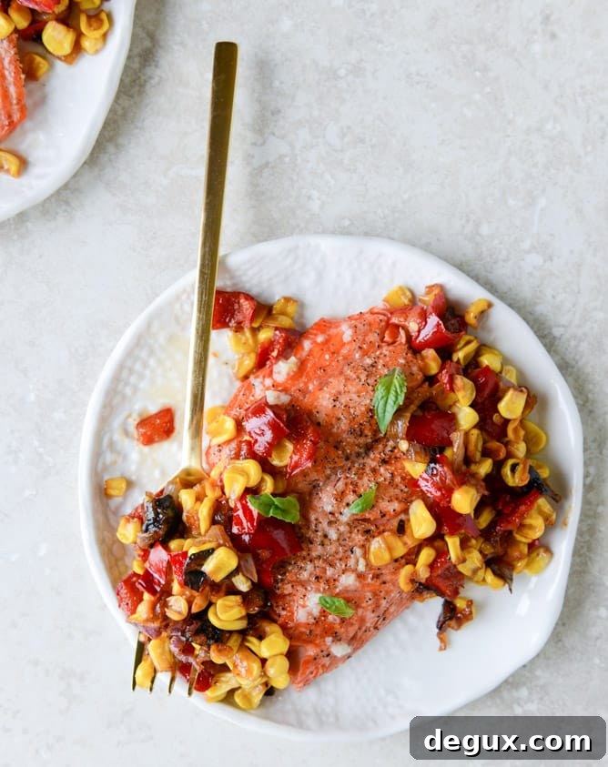 Garlic Butter Salmon with Caramelized Shallot Relish Recipe 7 garlic butter salmon with caramelized shallot corn relish I howsweeteats.com