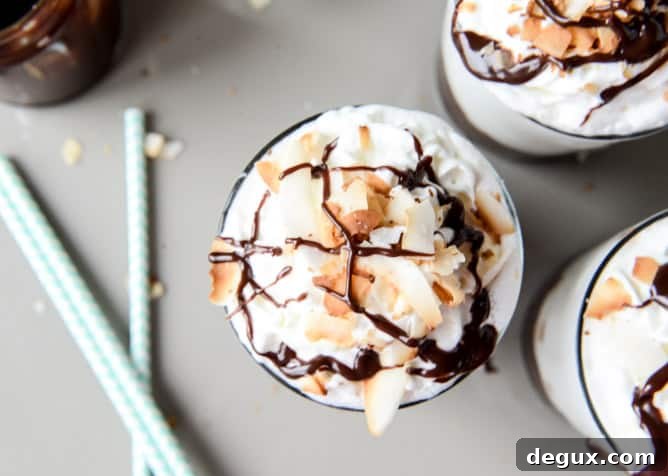 Coconut Rum Hot Fudge Milkshake Recipe for Adults 5 boozy coconut hot fudge milkshakes I howsweeteats.com