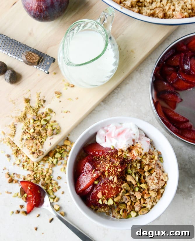 baked breakfast quinoa with plums and pistachios I howsweeteats.com