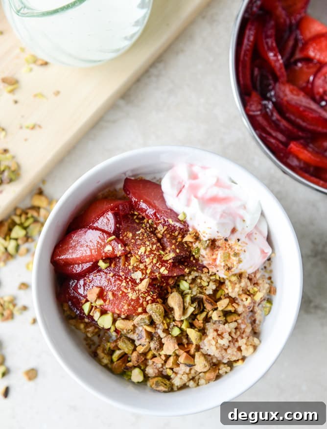 baked breakfast quinoa with plums and pistachios I howsweeteats.com