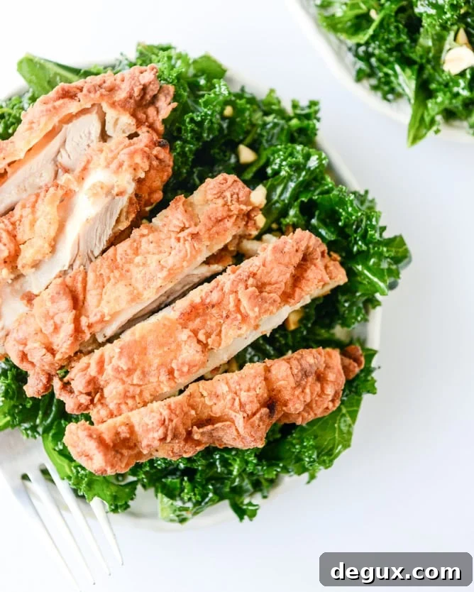Chili-Garlic Shredded Kale Salad with Crispy Fried Chicken 8 chili garlic kale salad with fried chicken