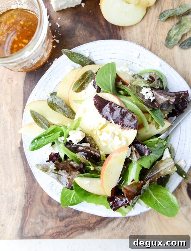 honeycrisp salad with crispy sage and maple vinaigrette I howsweeteats.com