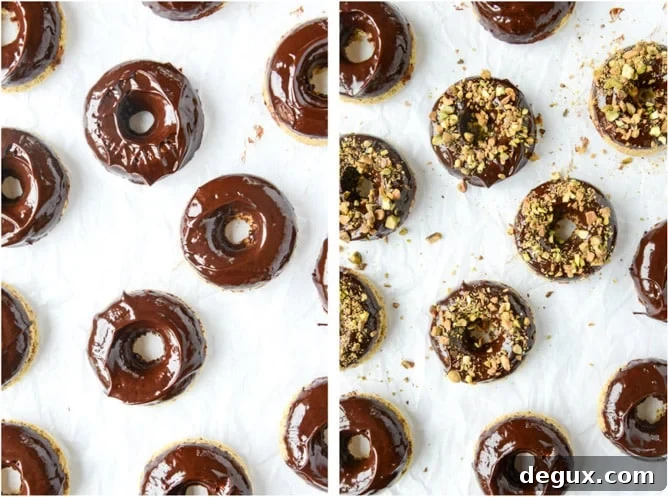 chocolate fudge pistachio cake donuts I howsweeteats.com