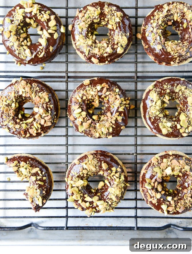 chocolate fudge pistachio cake donuts I howsweeteats.com