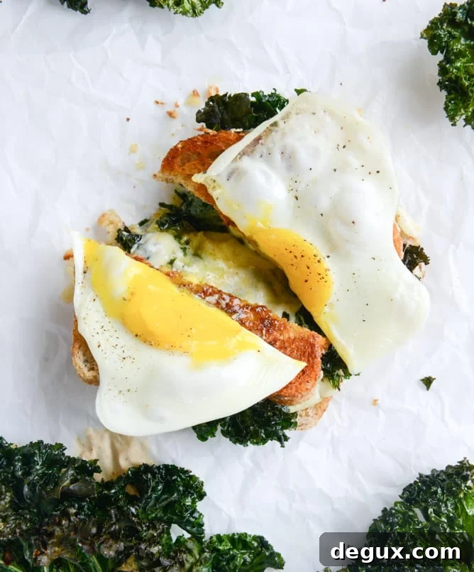 crispy kale grilled cheese with fried eggs I howsweeteats.com