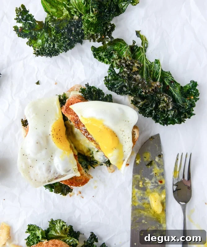 crispy kale grilled cheese with fried eggs I howsweeteats.com