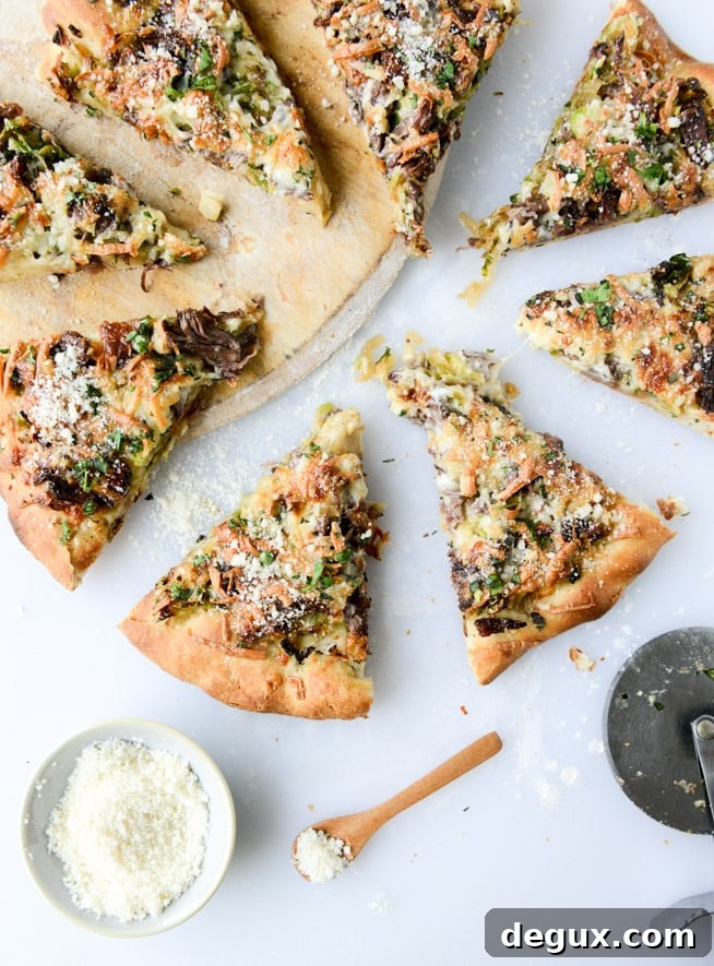 Crispy Shredded Brussels Sprouts, Cider Short Rib & Caramelized Shallot Pizza 2 crispy shredded sprouts, short rib and caramelized shallot pizza I howsweeteats.com