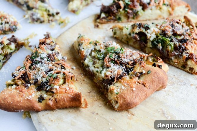 Crispy Shredded Brussels Sprouts, Cider Short Rib & Caramelized Shallot Pizza 8 crispy shredded sprouts, short rib and caramelized shallot pizza I howsweeteats.com