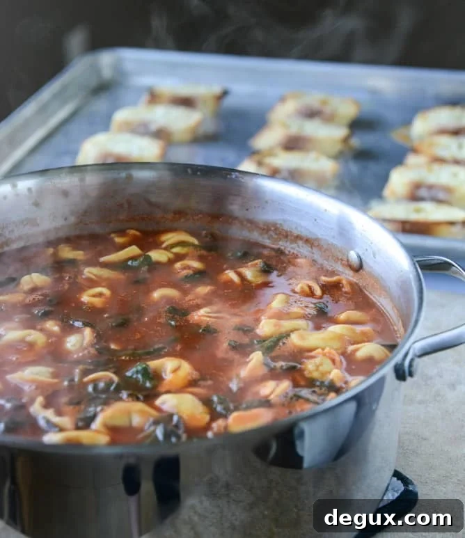 white bean tortellini soup with broiled havarti toasts I howsweeteats.com
