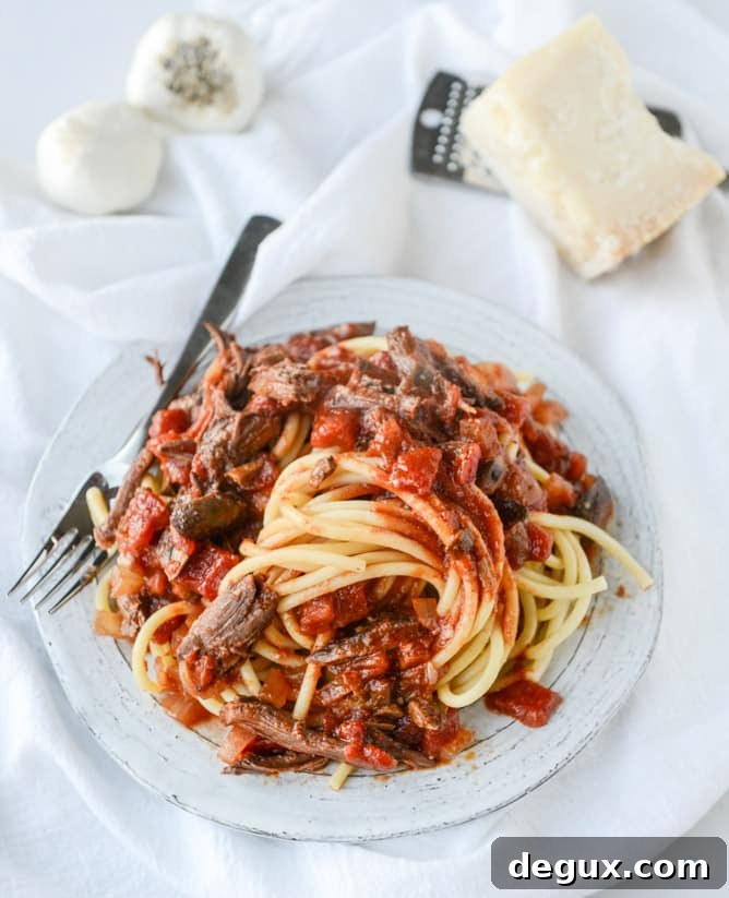 Bucatini with Slow-Cooked Short Rib Sauce 6 Slow Cooker Short Rib Sauce with Bucatini I howsweeteats.com