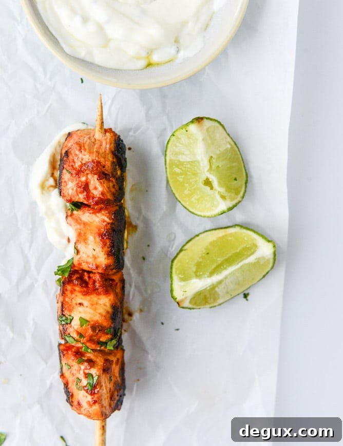 chili garlic chicken skewers with yogurt sauce I howsweeteats.com