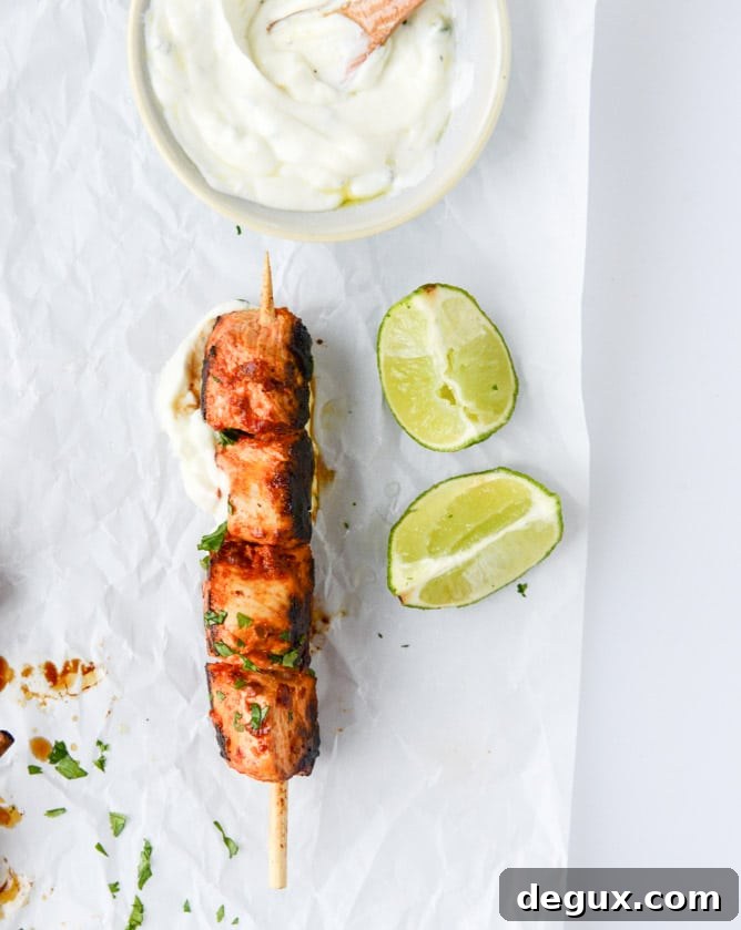 chili garlic chicken skewers with yogurt sauce I howsweeteats.com