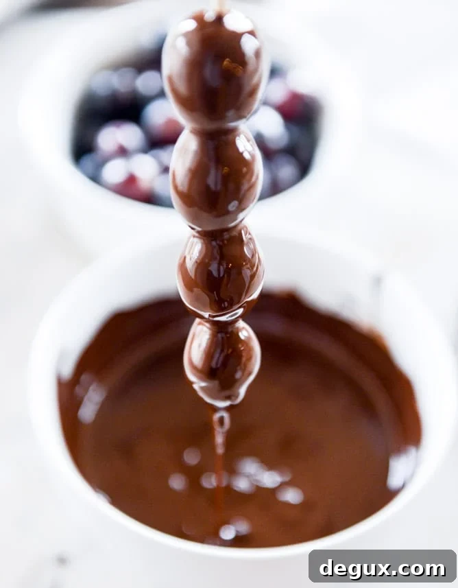 embarrassingly easy chocolate covered grape skewers I howsweeteats.com