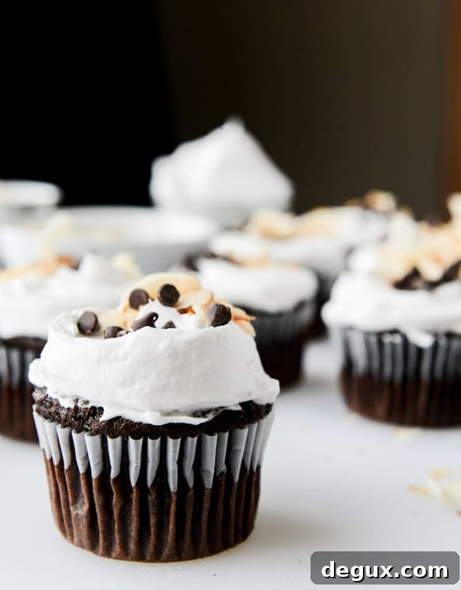 Chocolate Coconut Cream Cupcakes Recipe for Decadent Dessert 8 chocolate coconut cream cupcakes I howsweeteats.com