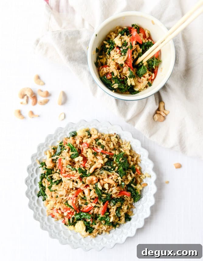 Garlic Kale & Cashew Fried Rice Recipe for Flavorful Weeknight Meals 2 garlic kale and cashew fried rice I howsweeteats.com