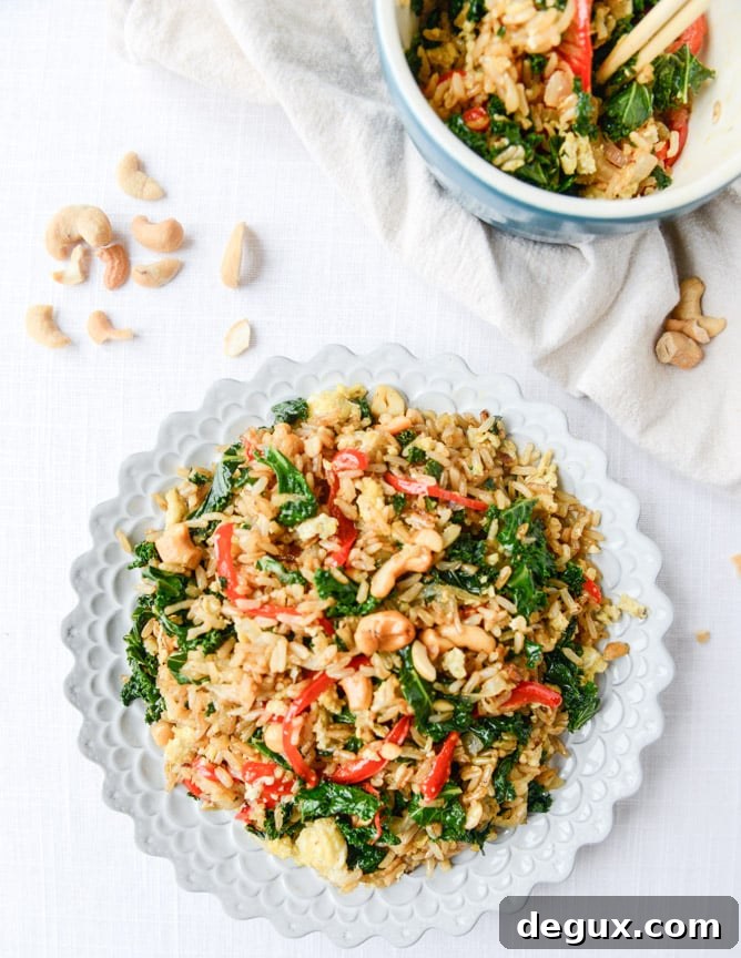Garlic Kale & Cashew Fried Rice Recipe for Flavorful Weeknight Meals 6 garlic kale and cashew fried rice I howsweeteats.com
