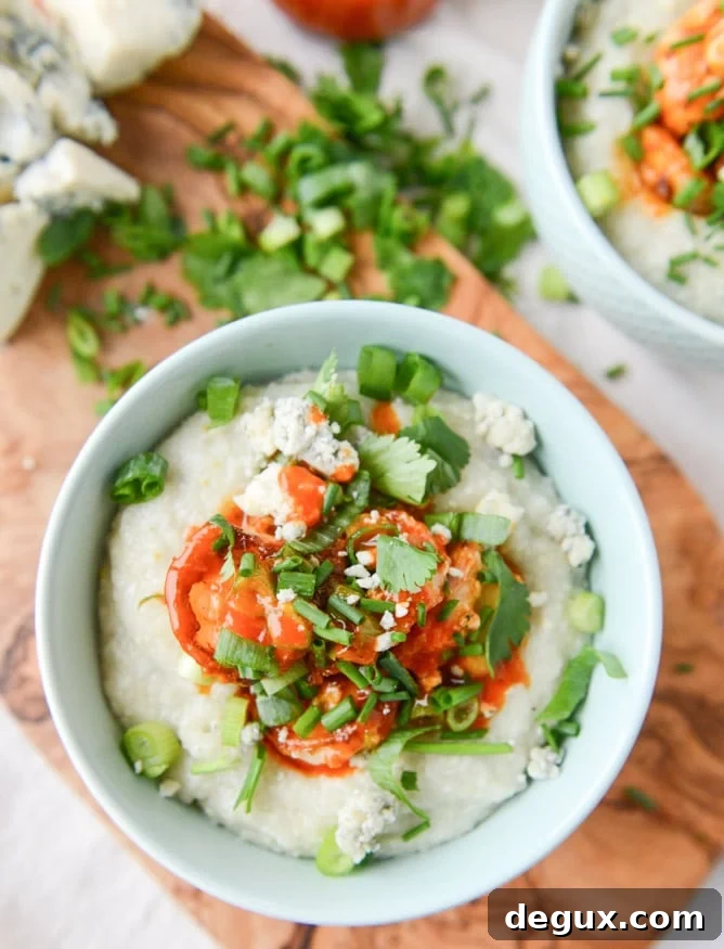 Crispy Buffalo Shrimp with Blue Cheese Grits Recipe 3 crispy buffalo wing shrimp with blue cheese grits I howsweeteats.com
