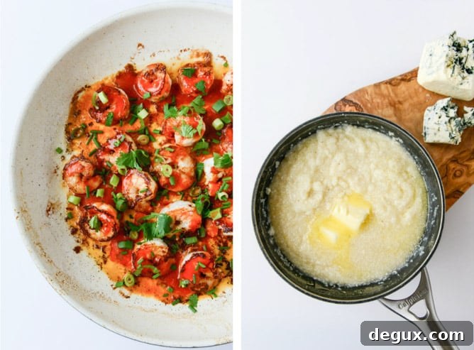 Crispy Buffalo Shrimp with Blue Cheese Grits Recipe 4 crispy buffalo wing shrimp with blue cheese grits I howsweeteats.com
