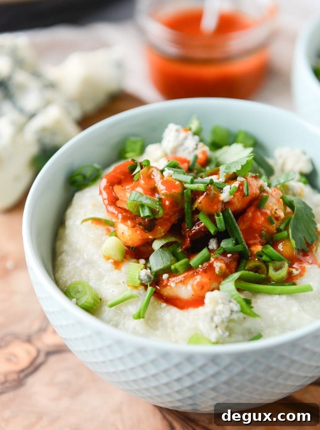 Crispy Buffalo Shrimp with Blue Cheese Grits Recipe 6 crispy buffalo wing shrimp with blue cheese grits I howsweeteats.com