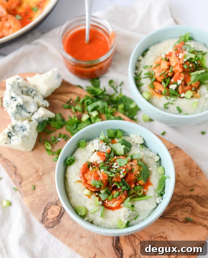 Crispy Buffalo Shrimp with Blue Cheese Grits Recipe 8 crispy buffalo wing shrimp with blue cheese grits I howsweeteats.com