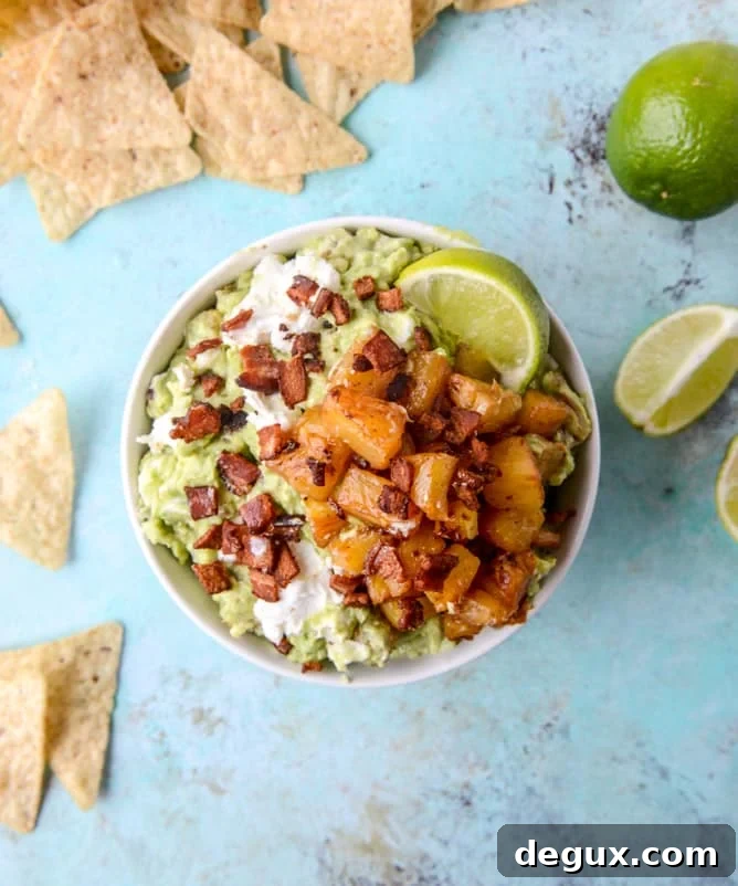 Caramelized Pineapple, Bacon & Goat Cheese Guacamole Recipe 6 caramelized pineapple, bacon and goat cheese guacamole I howsweeteats.com