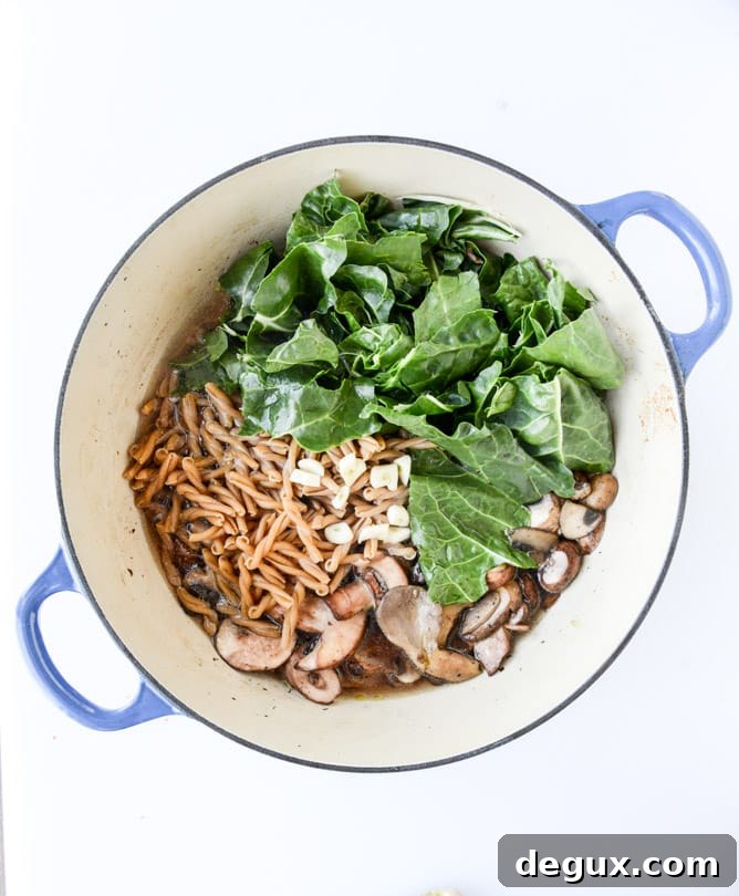 One-Pot Mushroom and Swiss Chard Pasta Recipe 3 one pot brown butter mushroom pasta I howsweeteats.com