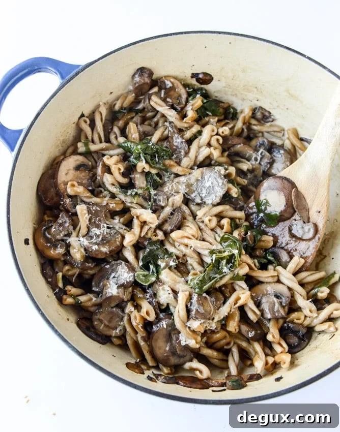 One-Pot Mushroom and Swiss Chard Pasta Recipe 4 one pot brown butter mushroom pasta I howsweeteats.com