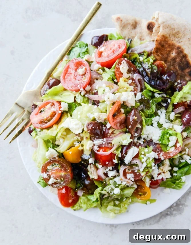 my favorite greek salad with homemade whole wheat pita I howsweeteats.com