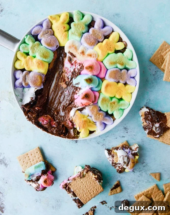 Chocolate Peanut Butter PEEPS Skillet S'mores (Video) 2 Peeps skillet s'mores! Indoor chocolate peanut butter s'mores using Peeps marshmallows make for the cutest spring treat! Best for using up those Peeps! I howsweeteats.com #peeps #smores