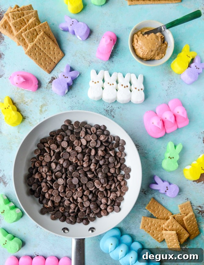 Chocolate Peanut Butter PEEPS Skillet S'mores (Video) 3 Peeps skillet s'mores! Indoor chocolate peanut butter s'mores using Peeps marshmallows make for the cutest spring treat! Best for using up those Peeps! I howsweeteats.com #peeps #smores