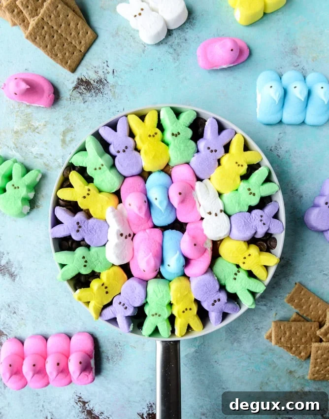 Chocolate Peanut Butter PEEPS Skillet S'mores (Video) 5 Peeps skillet s'mores! Indoor chocolate peanut butter s'mores using Peeps marshmallows make for the cutest spring treat! Best for using up those Peeps! I howsweeteats.com #peeps #smores