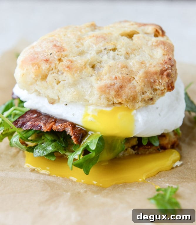 Jalapeño Bacon Havarti Breakfast Biscuits with Peppery Arugula 2 havarti breakfast biscuits with jalapeno, bacon and arugula I howsweeteats.com