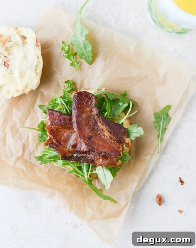 Jalapeño Bacon Havarti Breakfast Biscuits with Peppery Arugula 6 havarti breakfast biscuits with jalapeno, bacon and arugula I howsweeteats.com