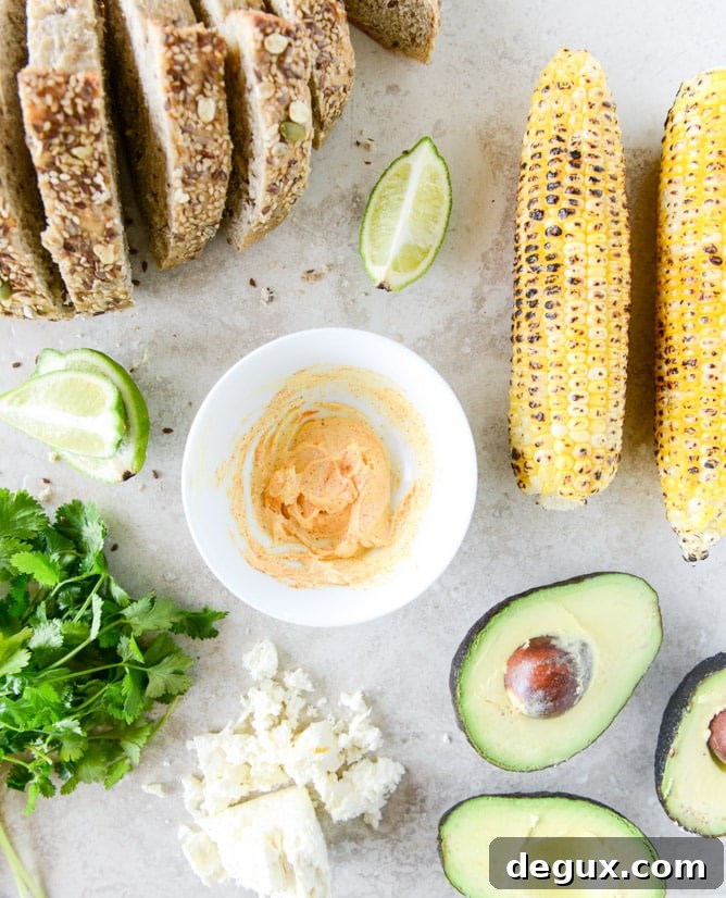 mexican grilled street corn avocado toast I howsweeteats.com